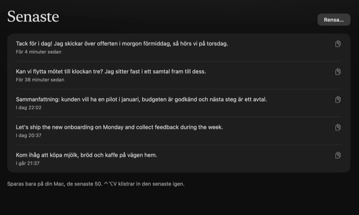 Senaste dikteringar